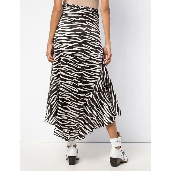 Ganni Zebra Print Silk Blend Wrap Skirt - Picture 3 of 12
